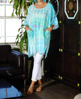 Artisan Tie Dye Gauze Round Neck Kaftan Resort Top