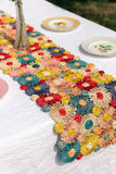 Handmade Fleur Raffia Flower Table Runner, Multicolor Flowers Woven Tabletop