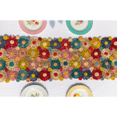 Handmade Fleur Raffia Flower Table Runner, Multicolor Flowers Woven Tabletop