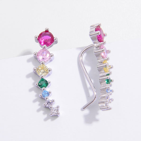 925 Sterling Silver Inlaid Multi Color Zircon Earrings