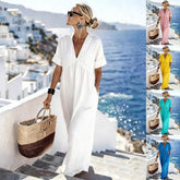 V-Neck Short-Sleeve High Waist Resort Maxi Dress | Resort Style