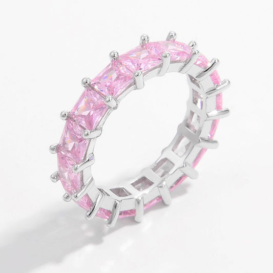 925 Sterling Silver Inlaid Pink Zircon Ring