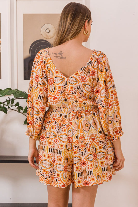 Boho Plus Size Ruff Sleeve Romper with Pockets
