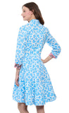 Delray Dress Cotton Sateen Blue White Geometric Print Resort Dress