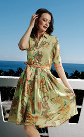 Mrs Maisel Dress Soft Green Dragon Print Cotton Voile