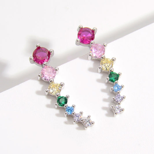 925 Sterling Silver Inlaid Multi Color Zircon Earrings