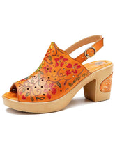 Artisan Handmade Fish Mouth Genuine Leather High Heel Sandals