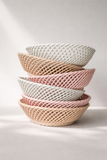 Ceramic Round Hand-Woven Basket – White, Beige & Pink Glazed Porcelain