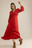 Rumba Rouge Satin Midi Dress in Spiced Red