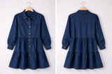 Button Down Babydoll Ruffle Soft Denim Mini Dress