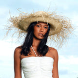 The Catalina Frayed Straw Sun Hat In Beige - Handmade
