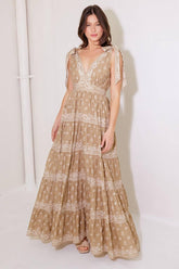 Taupe Woven Maxi Dress 100% Cotton