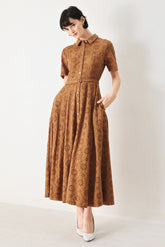 Brown Woven Midi Dress