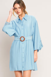 AZURE Woven Mini Dress Full Sleeves