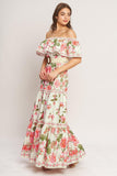 Ruffle Off Shoulder Maxi Dress - 100% Cotton