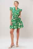Green Ruggle Cap Sleeve Mini Dress 100% Cotton