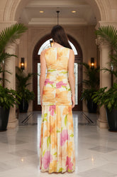Tropical Warm Breeze Blooms Resort Mesh Maxi Dress