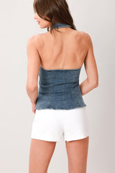 Indigo Collared Denim Top