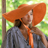 LOLA Wide Brim Jute Straw Hat In Boho Orange - Bali Artisan Handcrafted