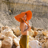LOLA Wide Brim Jute Straw Hat In Boho Orange - Bali Artisan Handcrafted