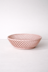 Ceramic Round Hand-Woven Basket – White, Beige & Pink Glazed Porcelain