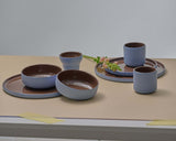 Handmade Blue Porcelain Dinner Plates. Forget-me-not/Chocolate