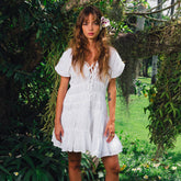 The Srikandi Boho Mini Ruffle Dress In White - Handmade in Bali