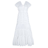 100% Cotton The Srikandi Ruffle Maxi Dress In White - Handcrafted by Bali Artisans