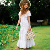 100% Cotton The Srikandi Ruffle Maxi Dress In White - Handcrafted by Bali Artisans