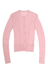 RIBBED KNIT CARDIGAN IN POWDER PINK