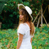 The Loretta Linen Jute Hat In Off White - Artisan-made in Bali