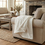 Luxury White Roses Fluffy Soft Sherpa Backside Faux Fur Throw Blanket (K11)