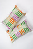 Handmade Artisan Vintage Ikat Mint Green, Orange & Magenta Stripe Pillow