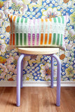 Handmade Artisan Vintage Ikat Mint Green, Orange & Magenta Stripe Pillow