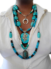 Artisan Antique Turquoise and Pearl Layered Necklace