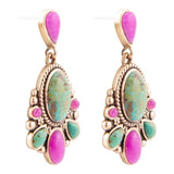 Artisan Handmade Barcelona Blue Turquoise and Pink Agate Golden Drop Earrings