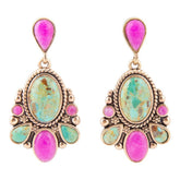 Artisan Handmade Barcelona Blue Turquoise and Pink Agate Golden Drop Earrings
