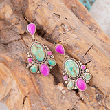 Artisan Handmade Barcelona Blue Turquoise and Pink Agate Golden Drop Earrings