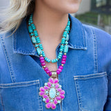 Barcelona Pink Agate Cross Golden Pendant Necklace - Handcrafted