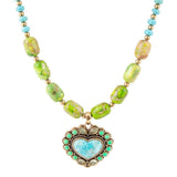 Artisan Handcrafted Legacy Heart Lime Green and Blue Turquoise Golden Pendant Necklace