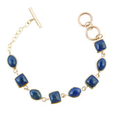 Handcrafted Blue Lapis Hammered Link Golden Bracelet