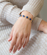 Handcrafted Blue Lapis Hammered Link Golden Bracelet