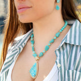Handcrafted Blue Turquoise Triangle Golden Pendant Necklace
