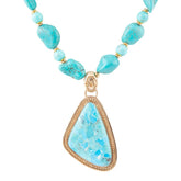 Handcrafted Blue Turquoise Triangle Golden Pendant Necklace