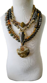 Artisan "Brown Baby" Natural Jasper and Pearl Layered Necklace