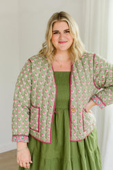 The Emily Plus Size *Reversible* Quilted Jacket in Pistachio Pink