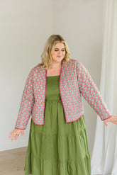 The Emily Plus Size *Reversible* Quilted Jacket in Pistachio Pink