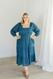 The Jenna Midi Dress in Teal Plus Size
