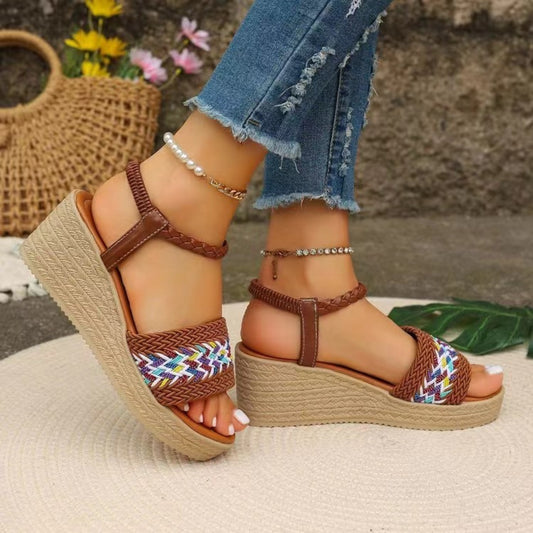 Super Cute Open Toe Wedge Woven Sandals