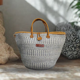 Ash Wisdom Striped Handwoven Sisal Straw Basket Tote - Handwoven Kenya